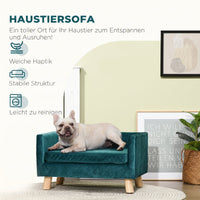 Velvet dog sofa, dog bed, dog couch with backrest, wooden legs, cushion, up to 8 kg, 64 x 45 x 36 cm, blue (4)