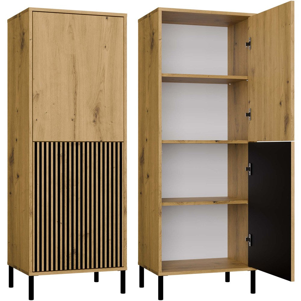 Vitrine KAMARO 2DK SLIM/GLATT EICHE ARTISAN Lamellen gerillte + klassische Front