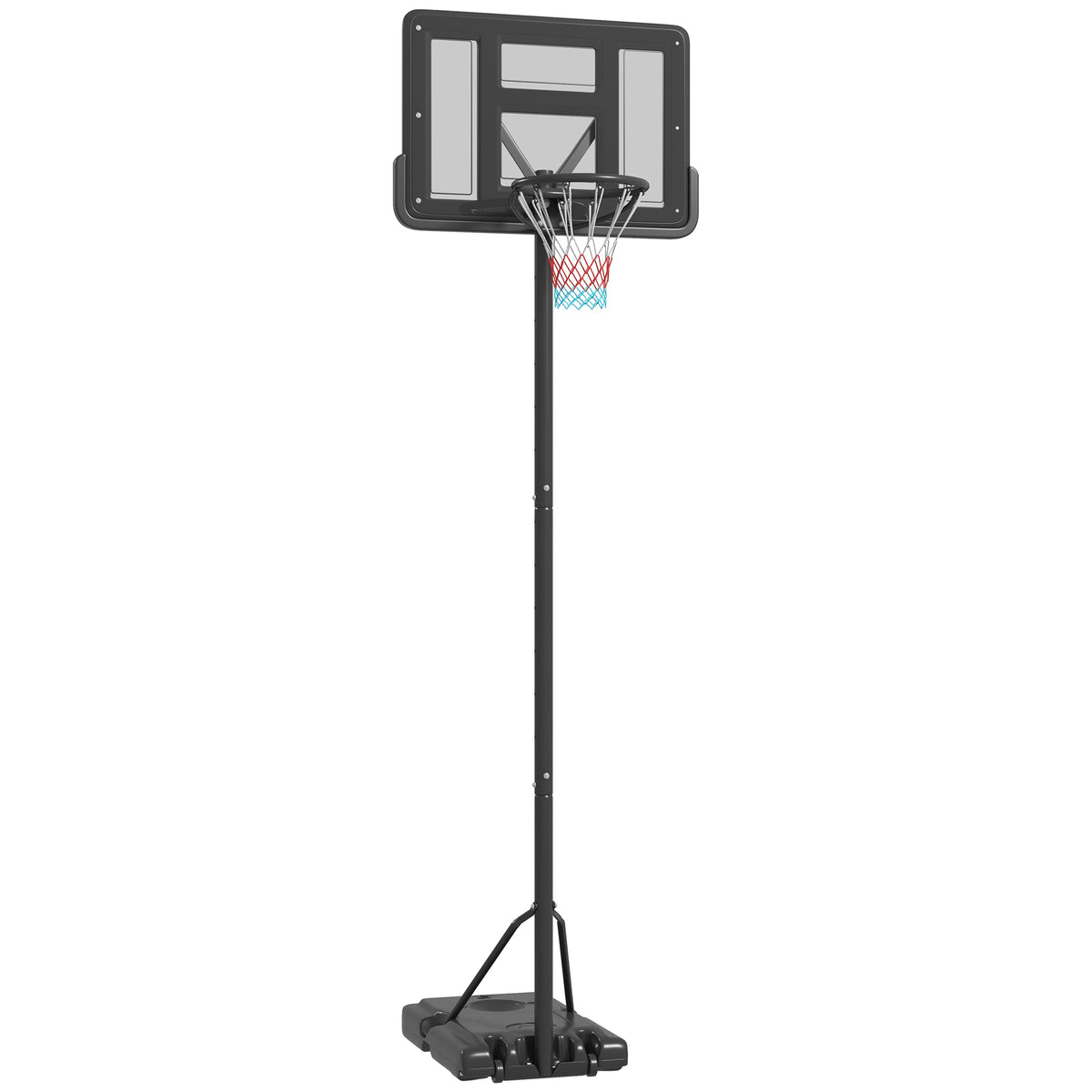 Basketball hoop, outdoor/indoor, height-adjustable, with wheels, fillable base, hoop height 2.30-3.05 m