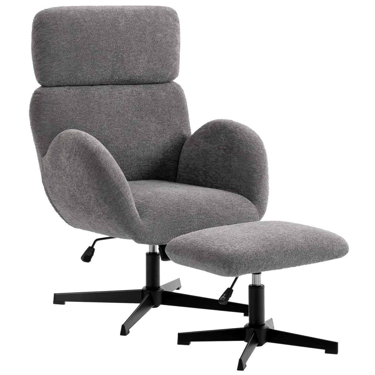 Swivel armchair with ottoman, height-adjustable accent chair with adjustable headrest, rocking function, gray