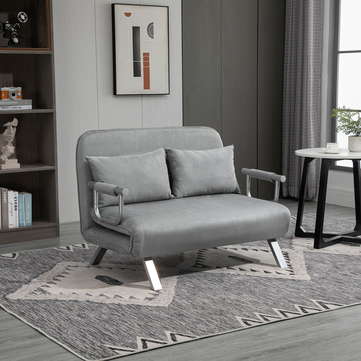 Sofa bed, double sofa, guest bed, including 2 cushions, gray (10)