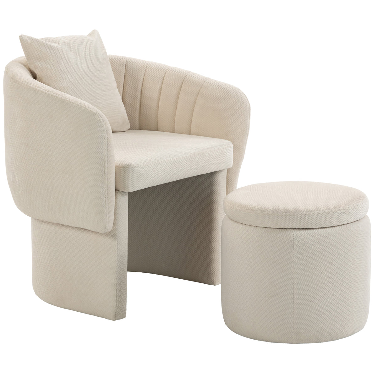 Relax Chair with Footstool Lounge Chair with Curved Backrest, Armrests, Nordic Chenille Upholstered Beige