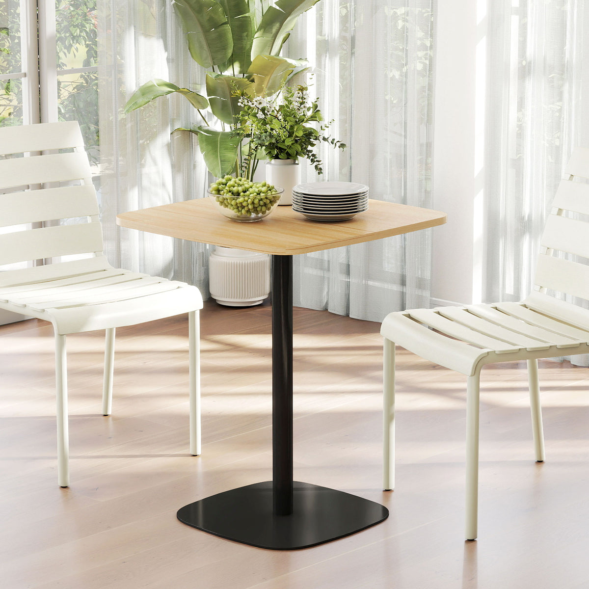 Small dining table, 60 cm, square, MDF tabletop, steel base, for living room, dining room, kitchen, natural (2)