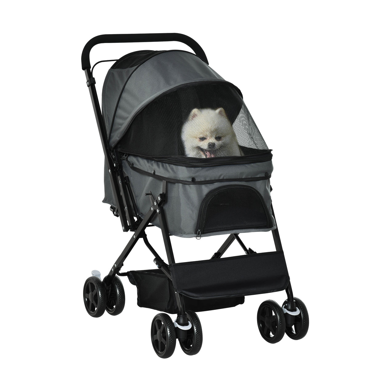 Pet Stroller Dog Buggy up to 10 kg Foldable Mesh Windows Storage Basket Adjustable Canopy Dark Gray 76.5 x 52 x