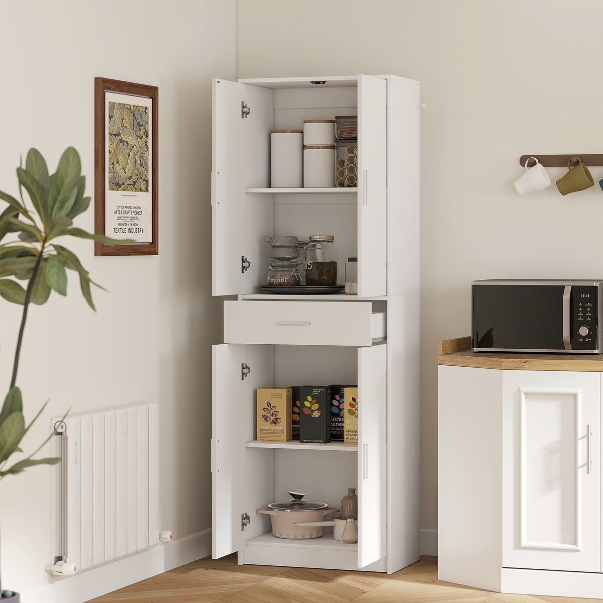 Kitchen cabinet, 3-level adjustable shelves, particle board, MDF, plenty of storage space, white (2)