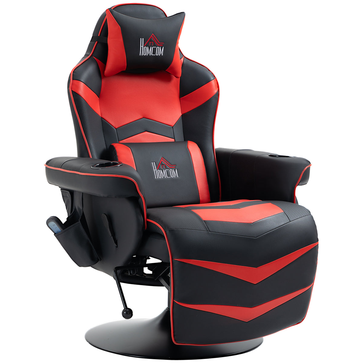 Gaming chair, massage function, tiltable backrest, footrest, up to 120 kg, steel frame, faux leather, red