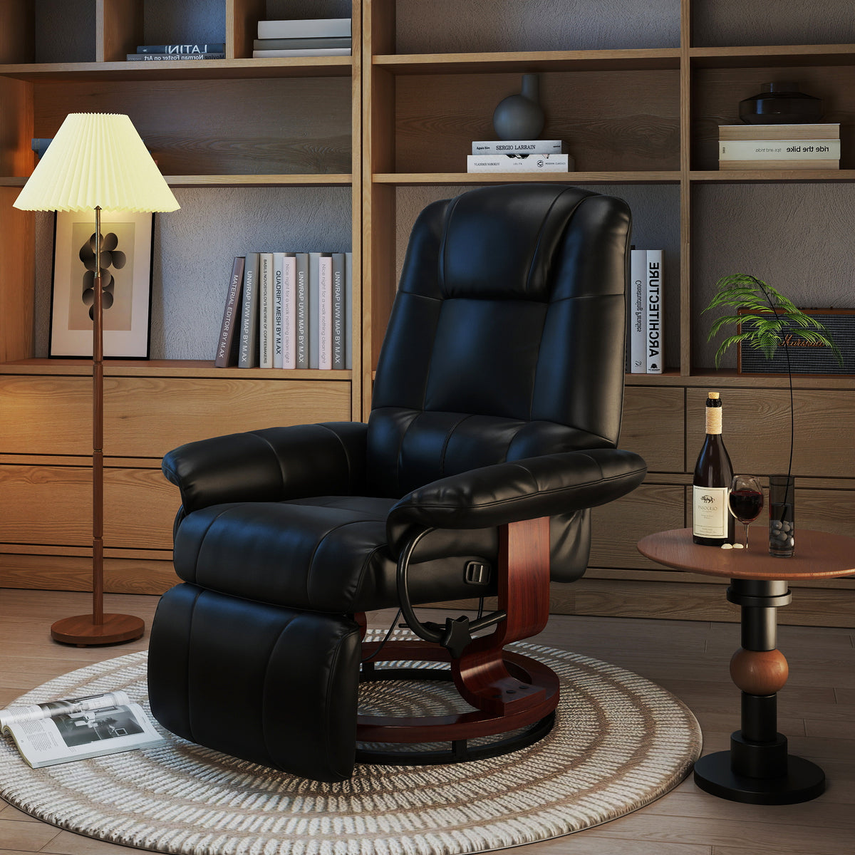 Recliner TV Chair Lounge Chair Faux Leather 360° Swivel Chair 145° Reclining Black 78 x 87 x 100 cm (2)