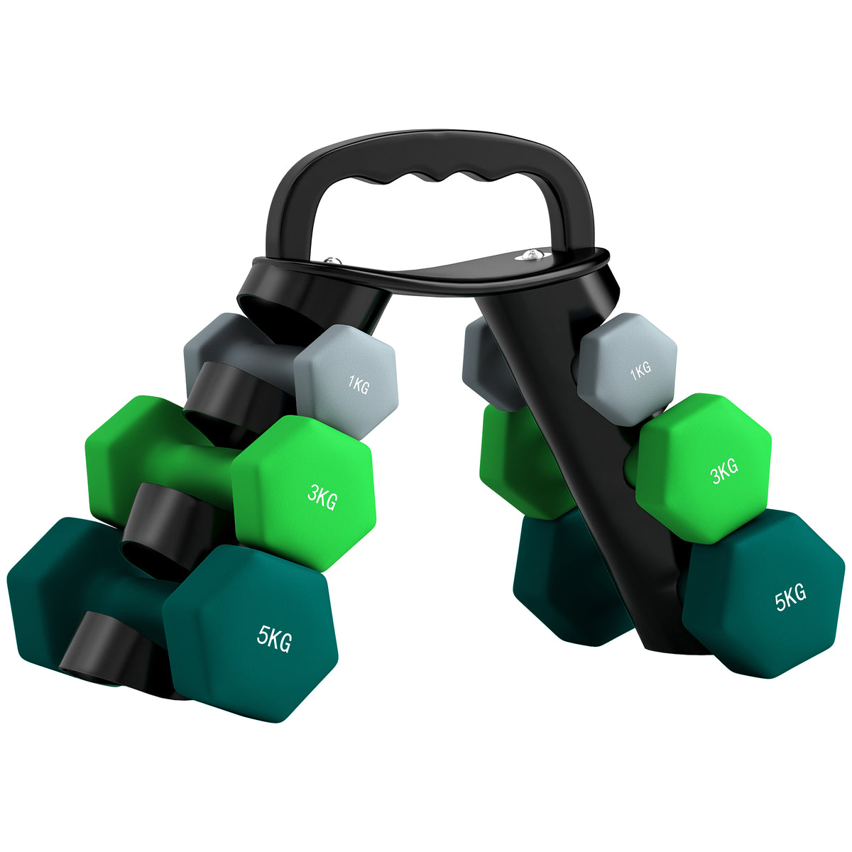 Dumbbell set with storage rack, set of 6 dumbbells for fitness training, 2 x 1kg, 2 x 3kg, 2 x 5kg