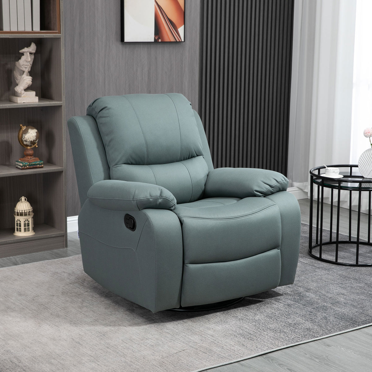 Recliner chair with tilt adjustment up to 135°, 360-degree swivel, 93 cm x 100 cm x 98 cm, steel frame, green (2)