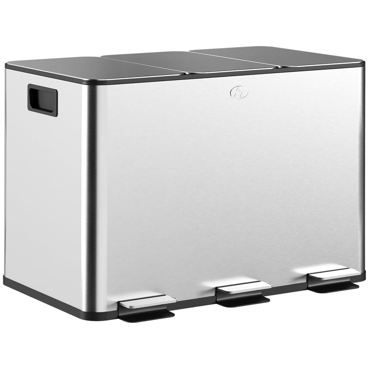 Trash can with 3 x 10 L compartments, odor-proof lid, fingerprint-proof, soft-close, removable, silver