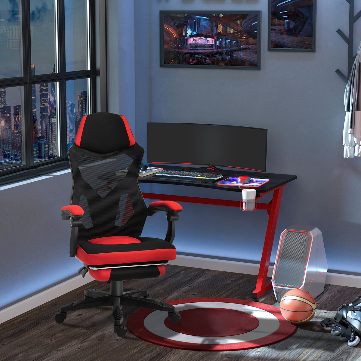 Ergonomic office chair, gaming chair, swivel chair with footrest, PC chair, executive chair, height-adjustable (2)