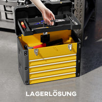 Toolbox empty, 49.7 x 25.3 x 40.7 cm tool chest with 4 drawers, mini-box steel yellow (4)