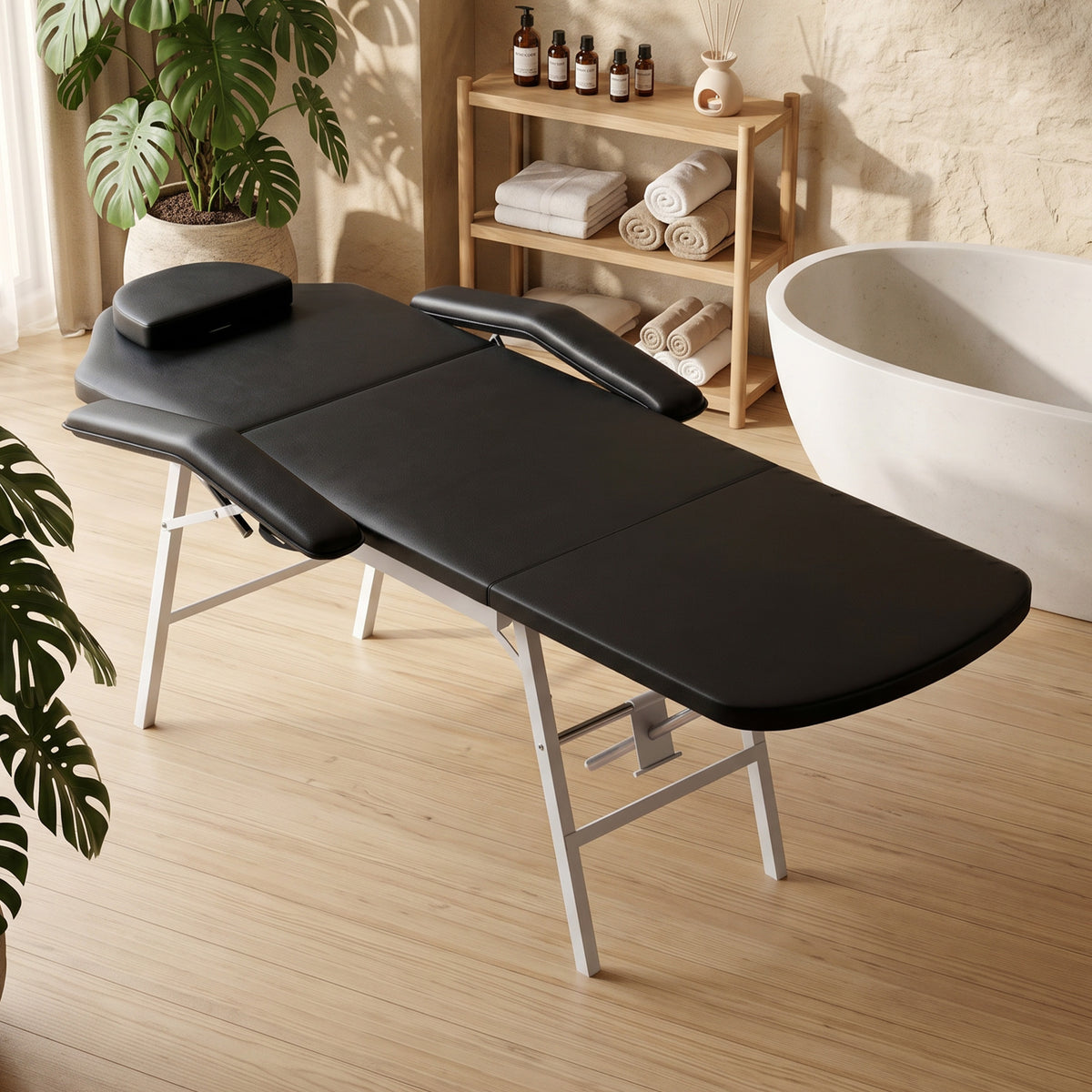 Portable massage table, 3-section adjustable beauty bed with face cutout, detachable headrest and armrests (2)