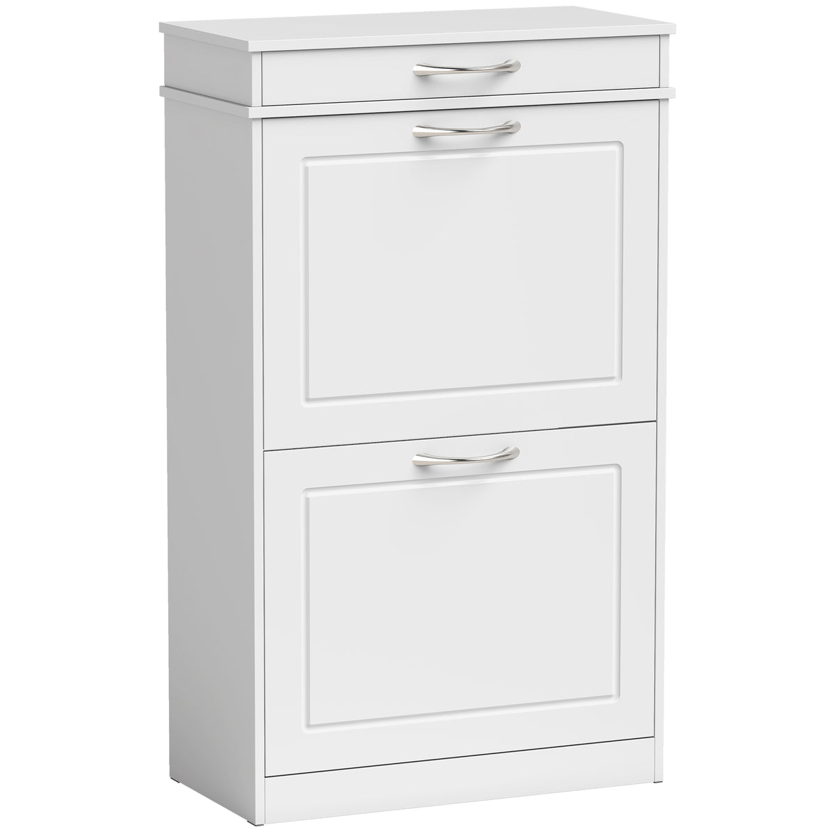 Shoe cabinet with 2 flap doors, slim shoe tipper, shoe rack with drawer and adjustable dividers, for 8 pairs of