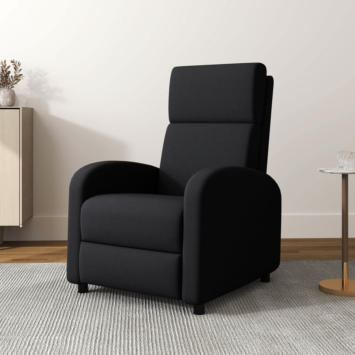 Recliner, TV chair with reclining function, upholstered, with adjustable backrest, footrest, black (2)