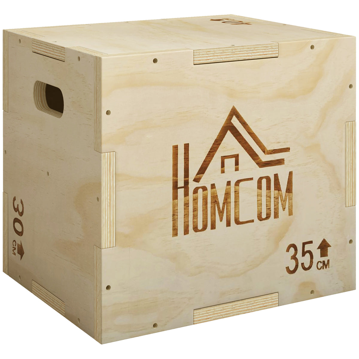 3-in-1 Wooden Plyo Box Plyometric Jump Box with 3 Jump Heights and Handles 40.5 x 35.5 x 30.5cm Natural Wood