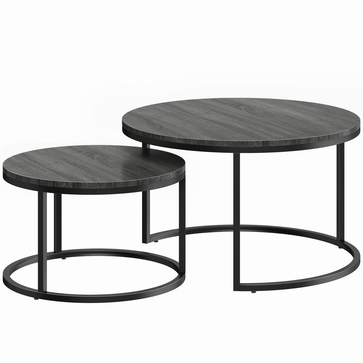 Modern coffee table set of 2, stackable side tables with metal frame for living room, bedroom, office, black