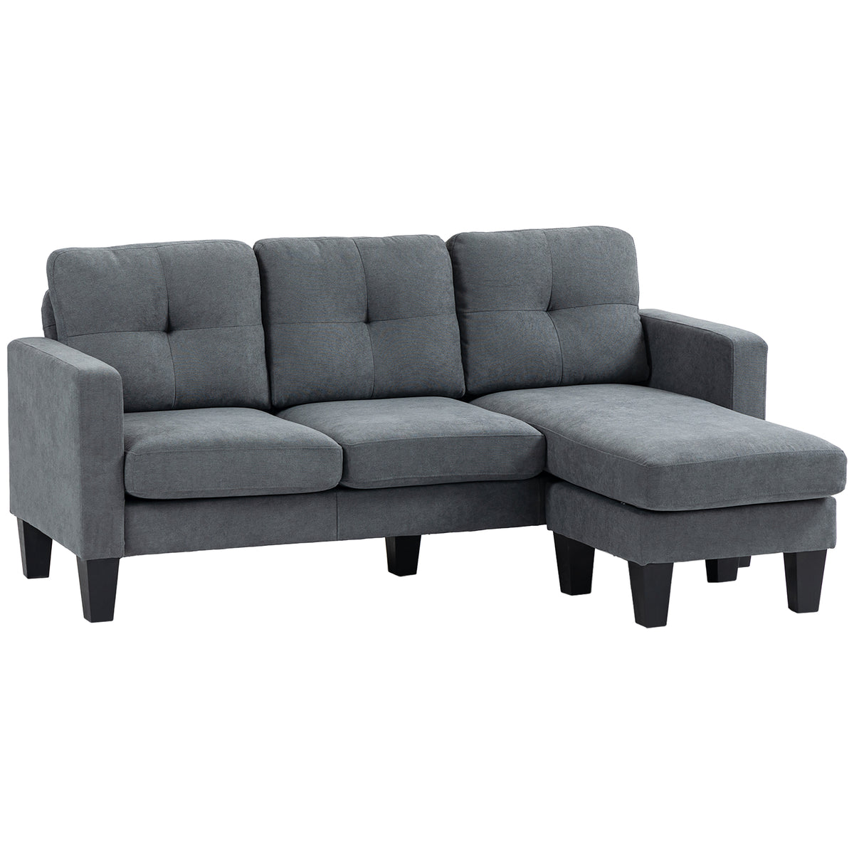 L-shaped corner sofa, reversible chaise longue, upholstered sofa, dark grey