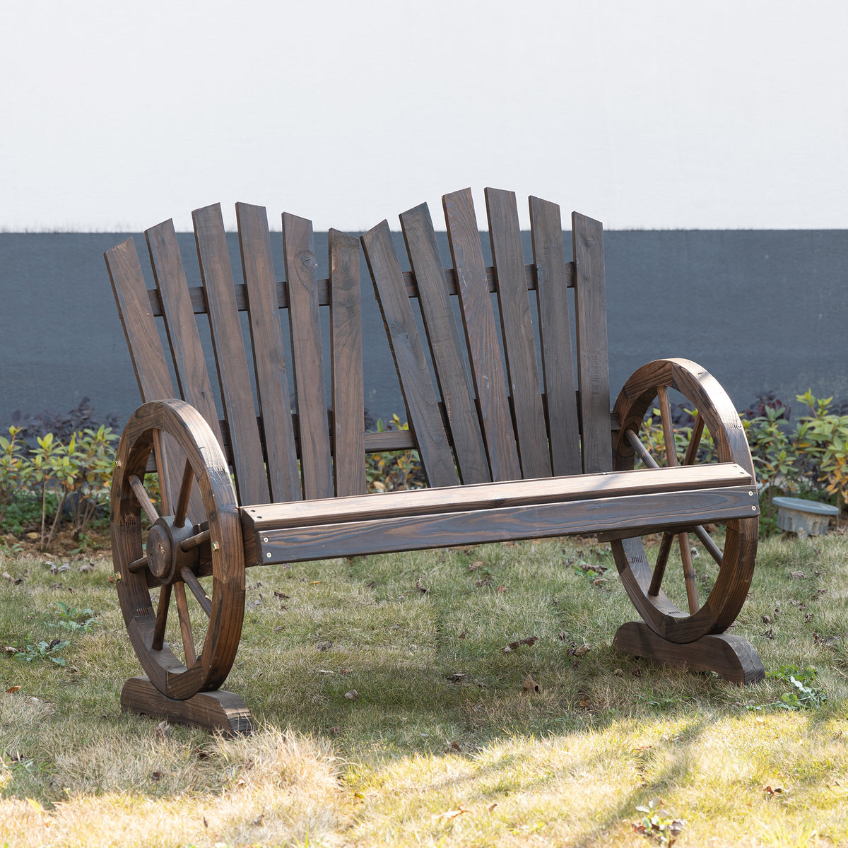 2-Seater Solid Wood Garden Bench, Bench with Armrest, Garden Furniture 250kg Load Capacity, Rustic Bench for (2)