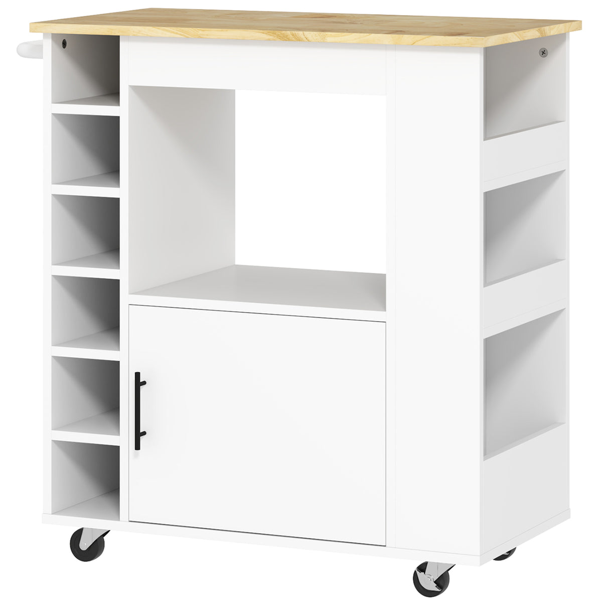 Kitchen Cart, Rolling Kitchen Island, Kitchen Trolley with Compartments, Wine Racks, Cabinet and Work Surface