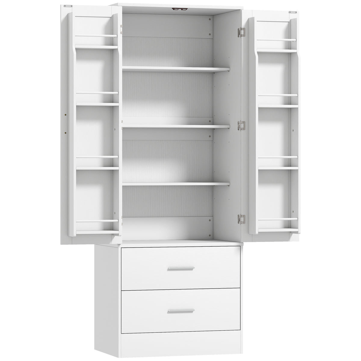 159 cm kitchen cabinet, adjustable shelves, 2 drawers, for kitchen, dining room, chipboard, MDF, white