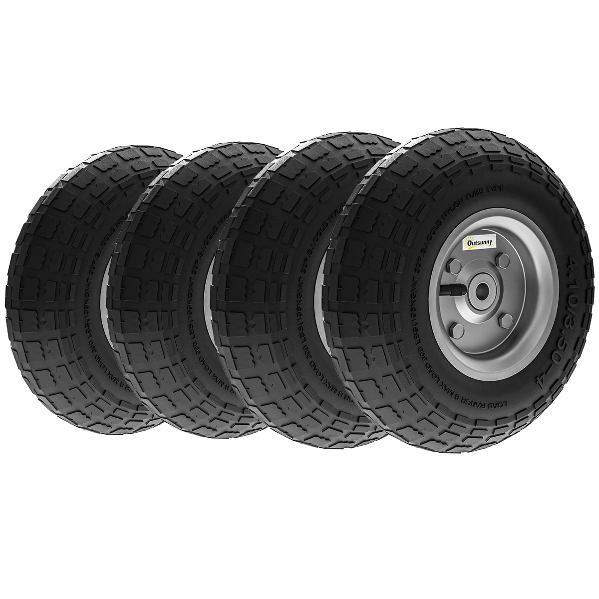 Wheelbarrow Wheel 4-Piece Set Spare Wheel 80 kg Ø 255 mm Pneumatic Tire with Inner Tube Ball Bearing Black