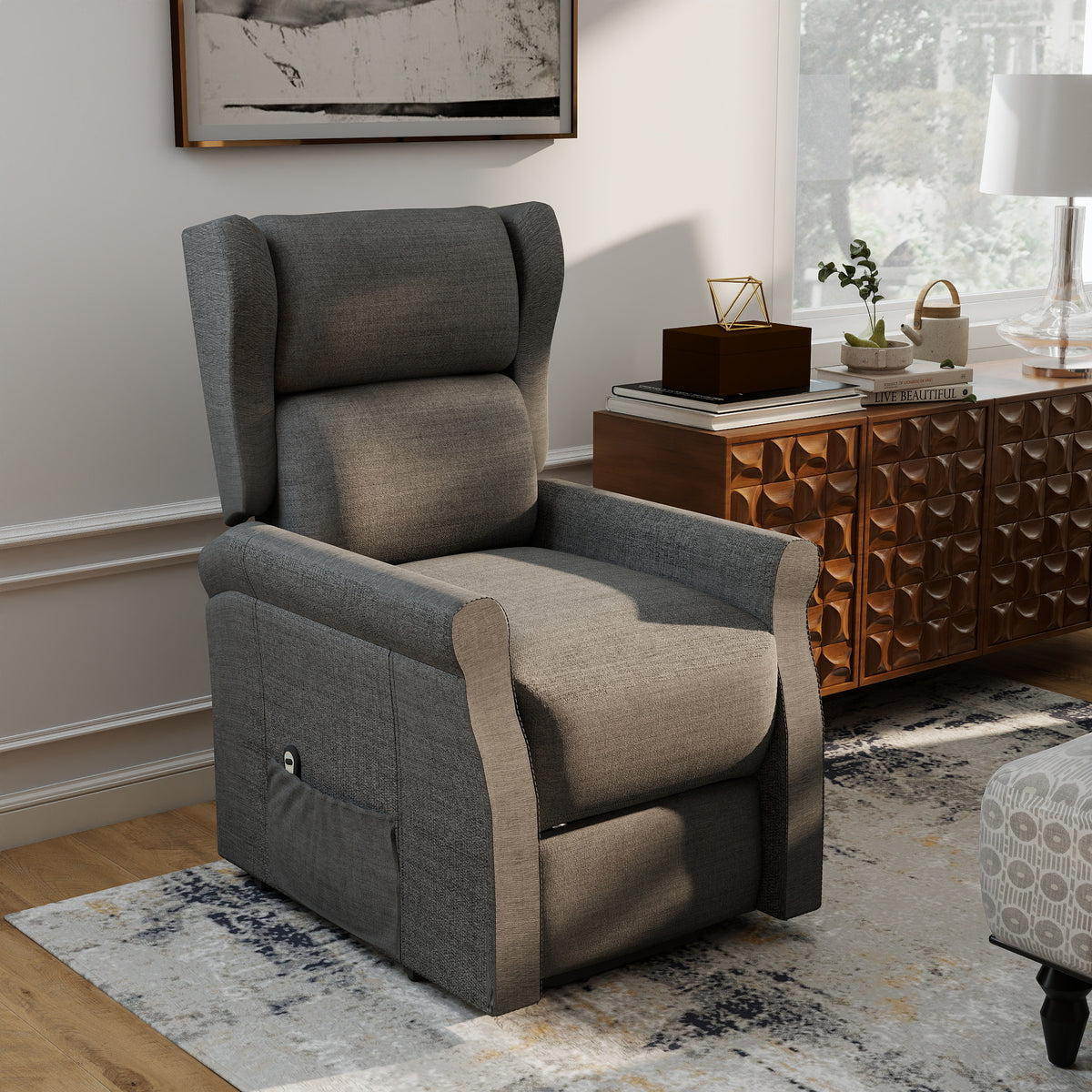 Recliner chair, lift assist, reclining function, up to 200kg, 72.5x94x109cm, dark gray (2)