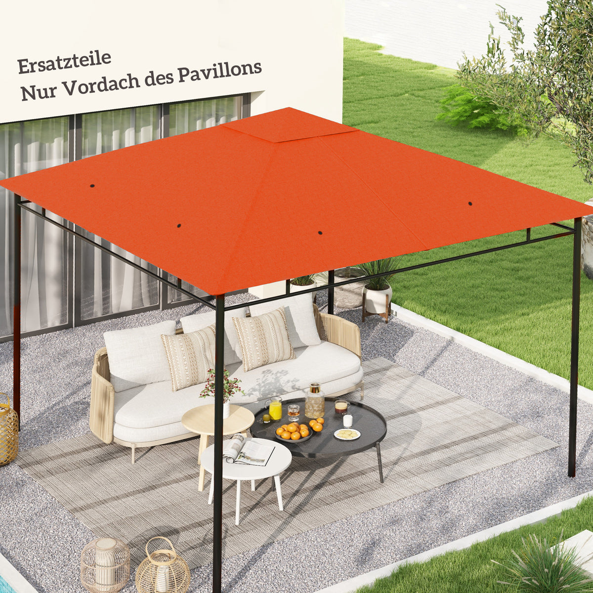 Replacement roof for garden pavilion, polyester, 2.98 x 2.98 m, orange (2)