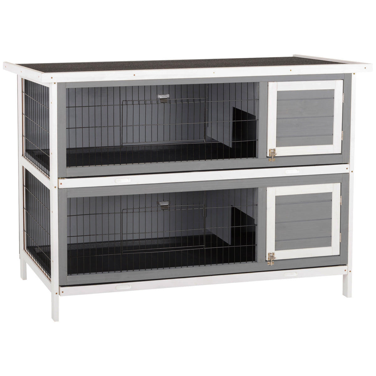 Small animal hutch for guinea pigs and dwarf rabbits, two-story, wood, grey