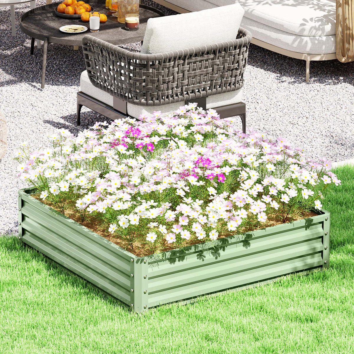 Garden bed, planter box with steel housing, green, 120 x 120 x 30 cm (2)