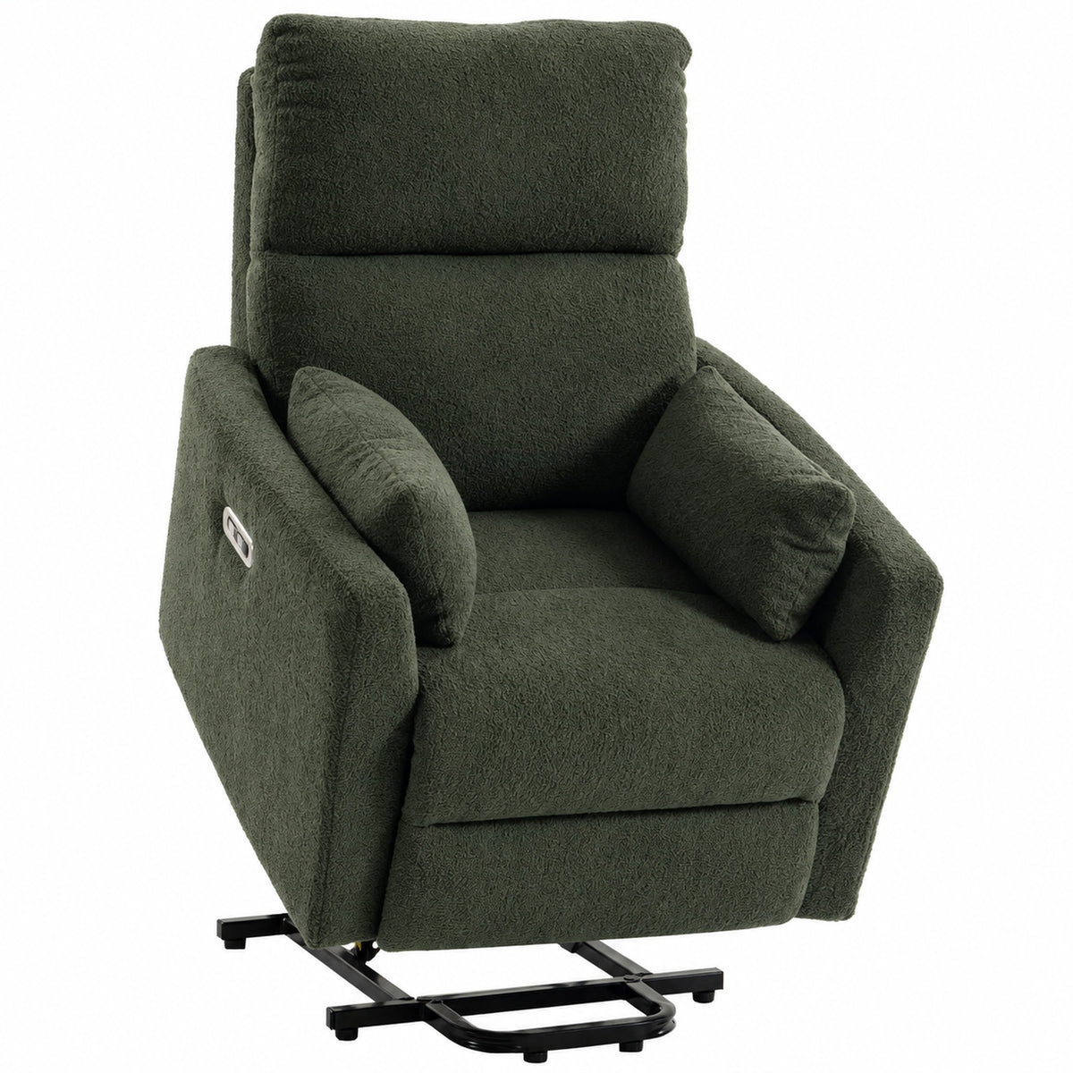 Lift chair with massage and heat, electric recliner made of teddy fleece for seniors, dark green