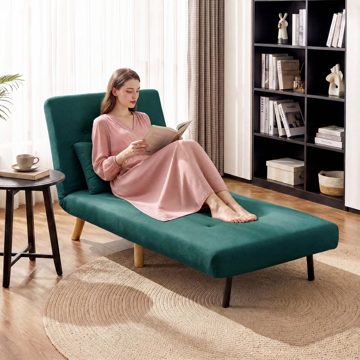 3-in-1 Sleeper Chair, Folding Chair with Sleeping Function, Adjustable Click-Clack Backrest, Dark Green (2)
