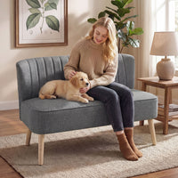 2-seater sofa, linen-look upholstered sofa, wooden frame, for living room bedroom, 117 cm, gray (8)