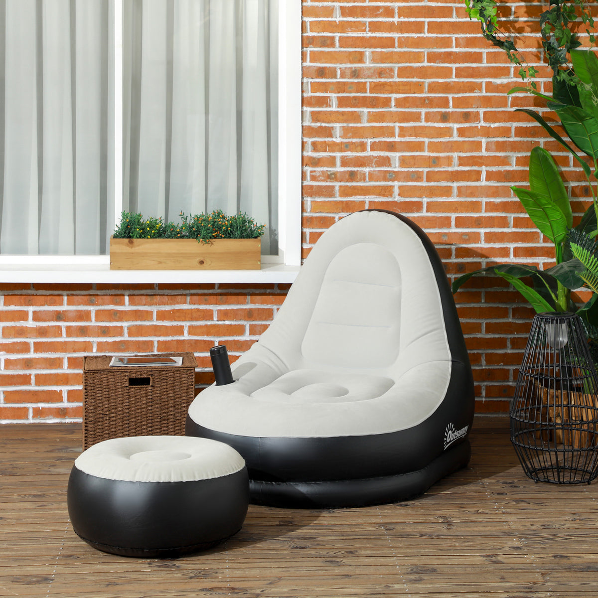 Inflatable armchair, air chair, outdoor chair, 125 x 100 x 87cm, grey + black (2)