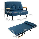 Sofa bed 2-seater velvet sofa, sleeping function, incl. 2 cushions, velvet look, natural + blue (3)