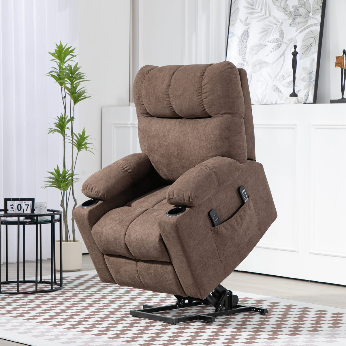 Recliner with lift assist, electric, 90x75x100cm, brown (2)
