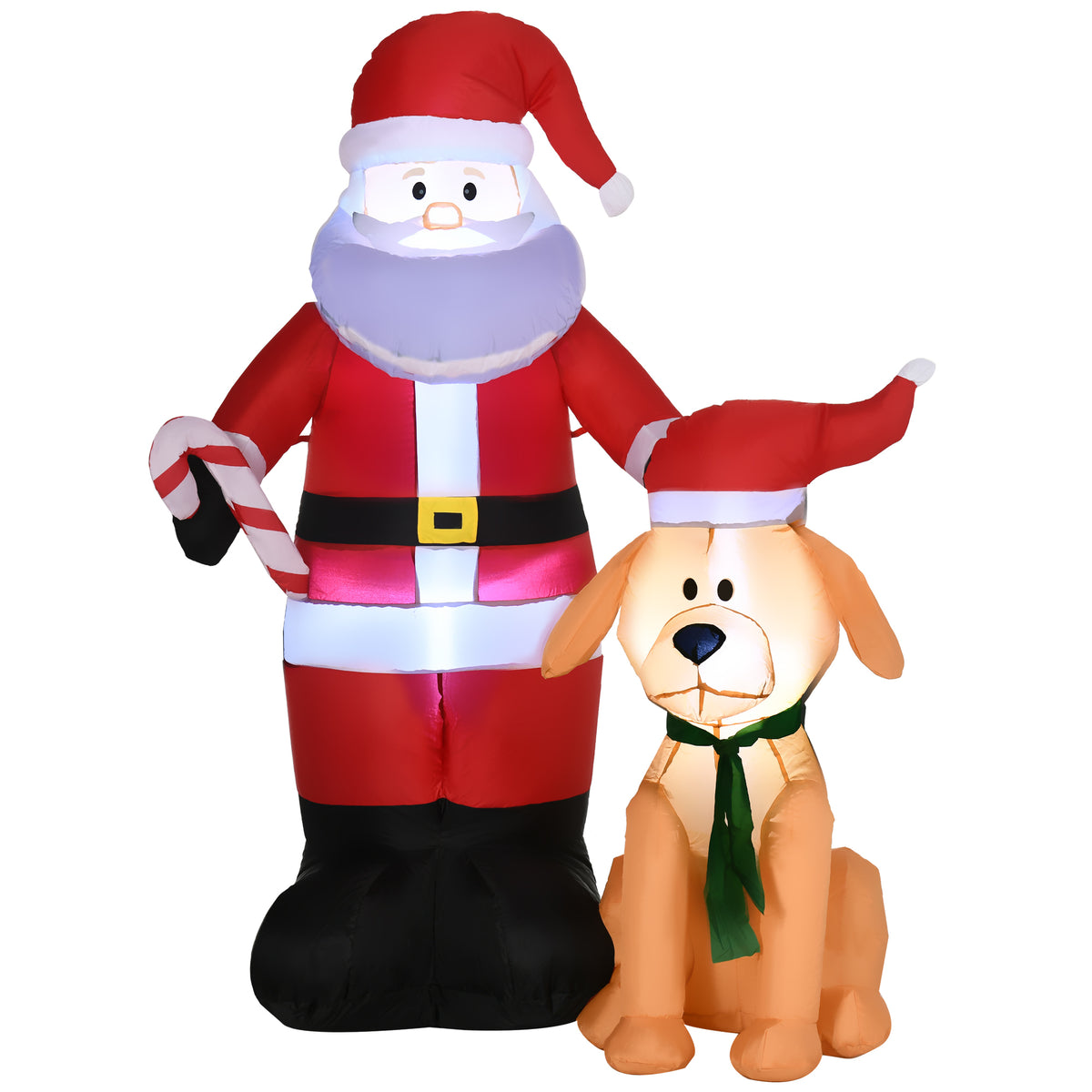 Christmas decoration, Santa Claus with dog, inflatable, large, incl. blower, 117 x 80 x 157 cm