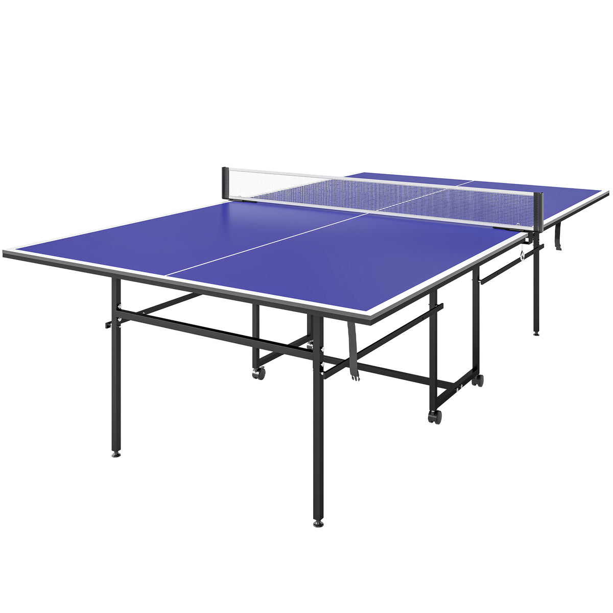 Table tennis table, foldable, mobile, 2 rackets, 3 balls, metal frame, 274x152.5x76 cm, blue