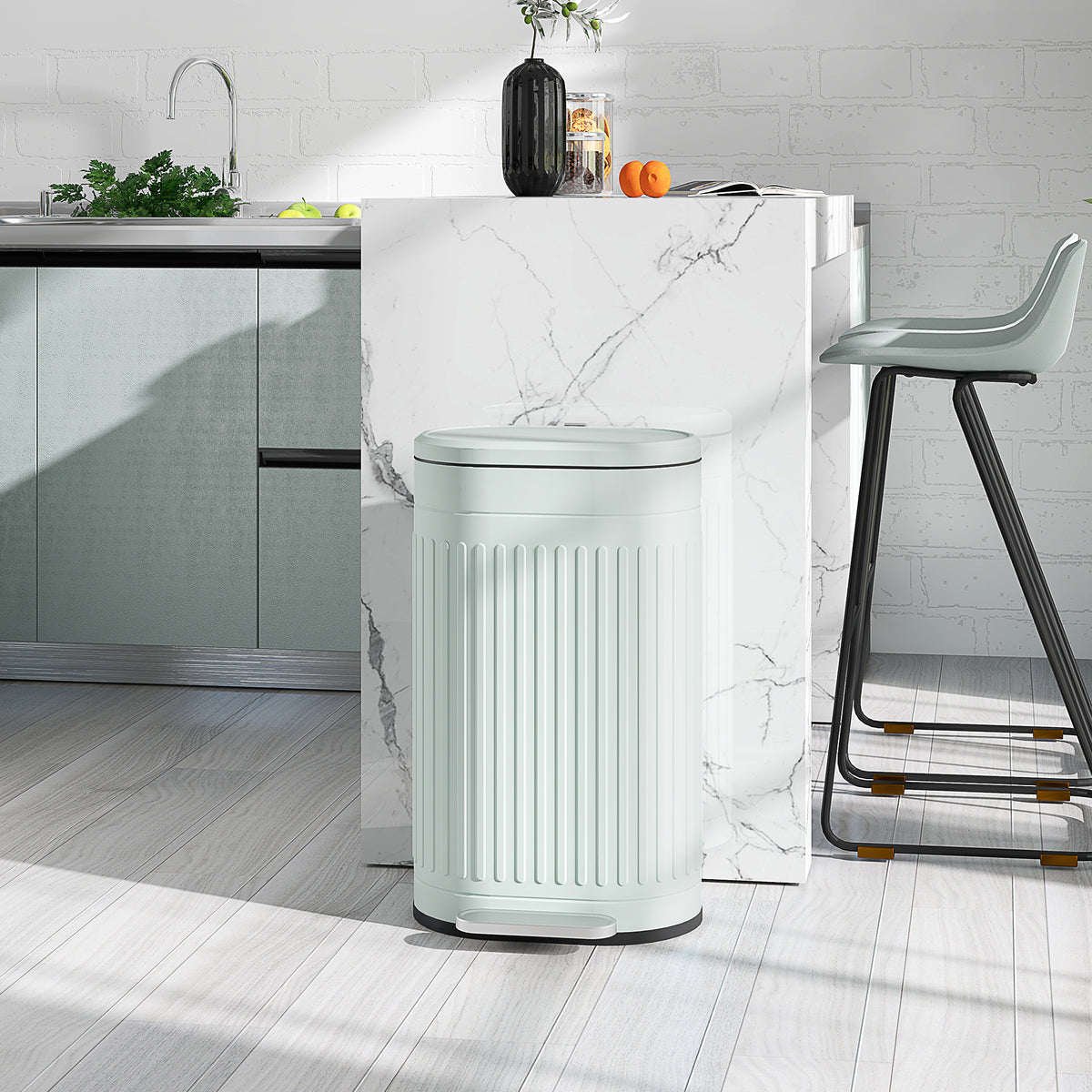 30L Trash Can Pedal Bin with Lid, Foot Pedal, Removable Inner Bucket, Soft-Close Function, 36.5 x 31.2 x 60.8 cm (2)