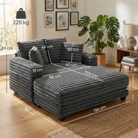 Chaise Longue 2-Seater Large Sofa Bed 134 x 151 cm with Cup Holder for Living Room, Gray (3)