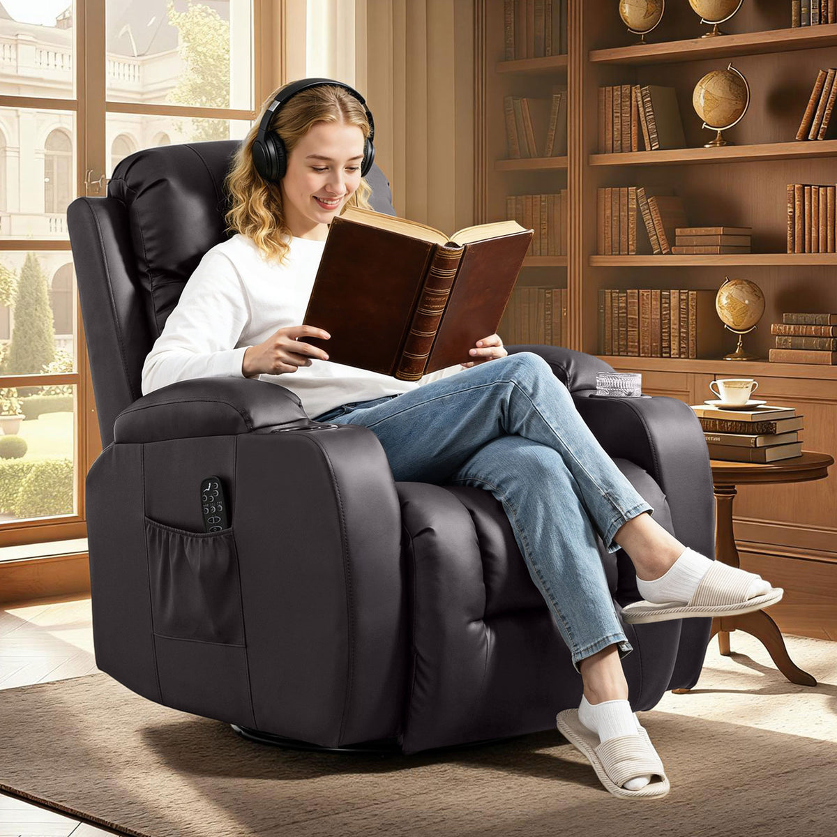 Massage chair with rocking, reclining & heating function, 3 modes, swiveling, dark brown (2)