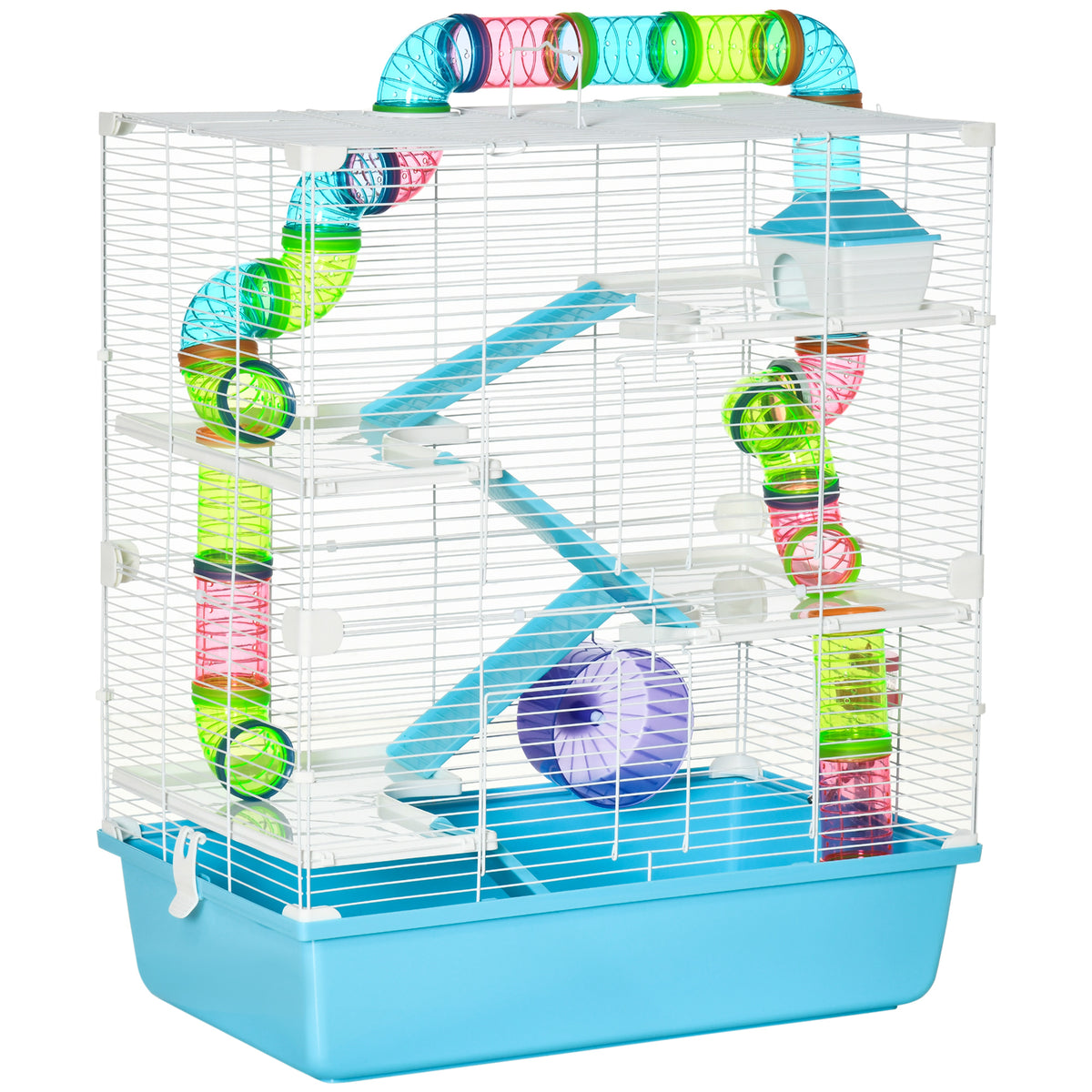 5-Tier Hamster Cage, Small Animal Wire Cage with Exercise Wheel, Ramp, Water Bottle, Food Bowl, Mouse Cage for