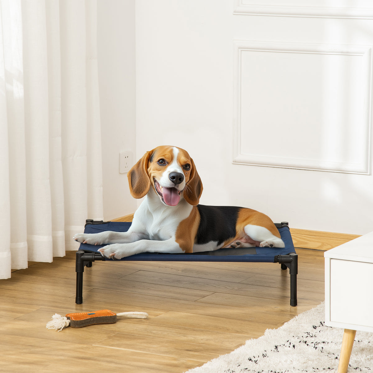 Elevated outdoor dog bed, cat bed, steel frame, 600D Oxford fabric, blue, 76 x 61 x 18 cm (2)