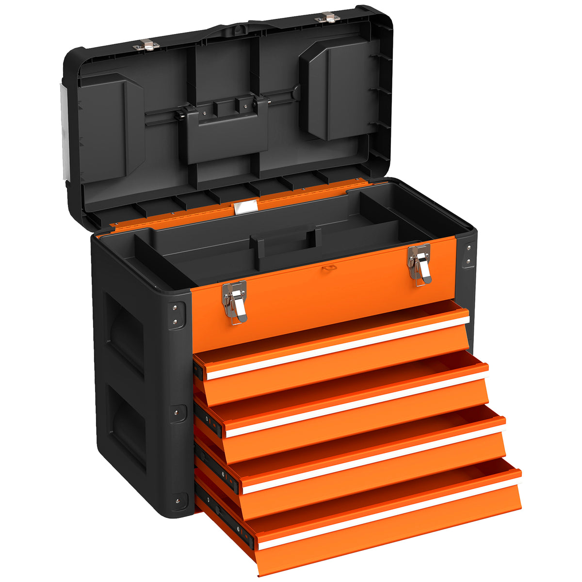 Toolbox empty, 49.7 x 25.3 x 40.7 cm tool chest with 4 drawers, mini-box steel orange