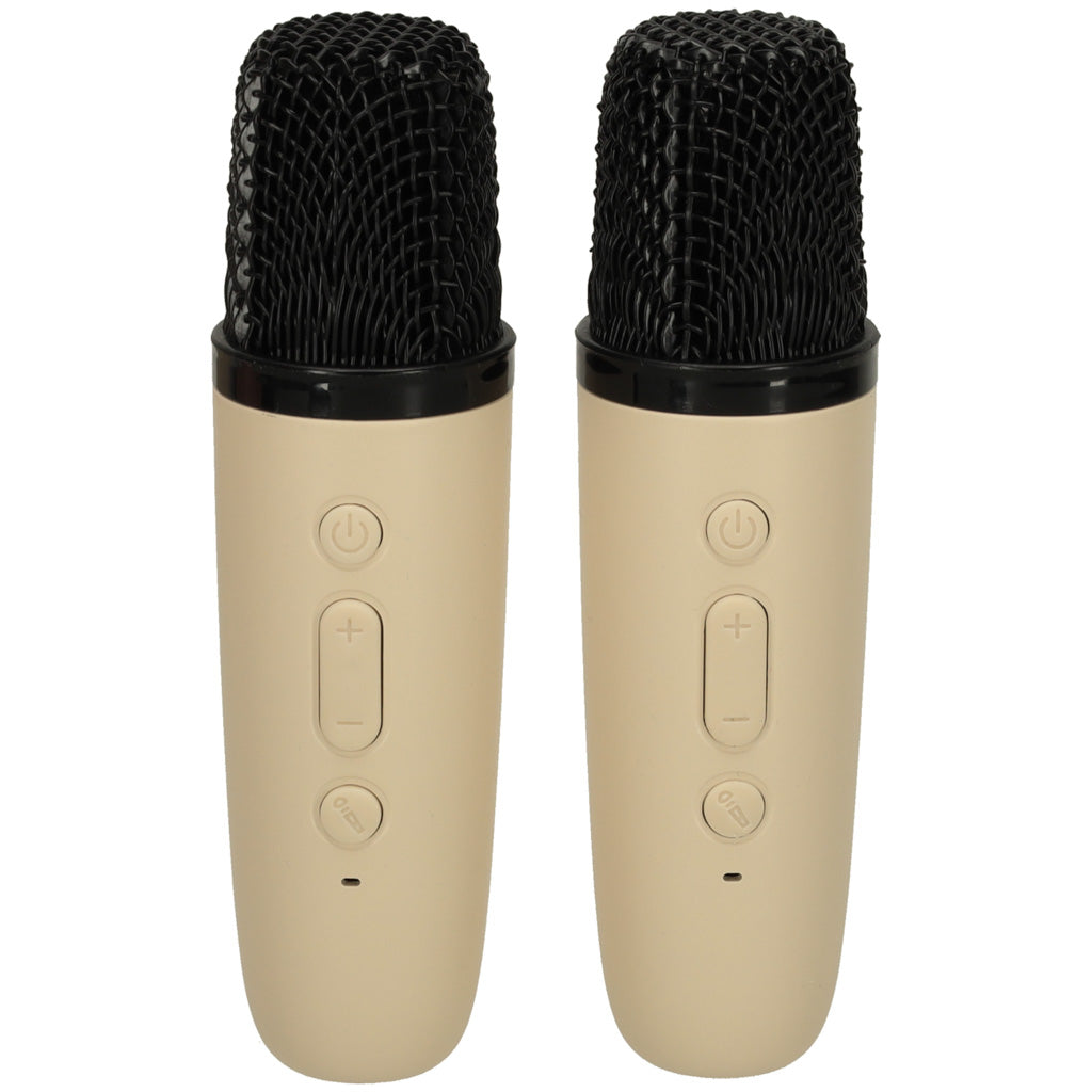 Karaoke-Set 2 Mikrofone + tragbarer Lautsprecher BLUETOOTH USB LED beige