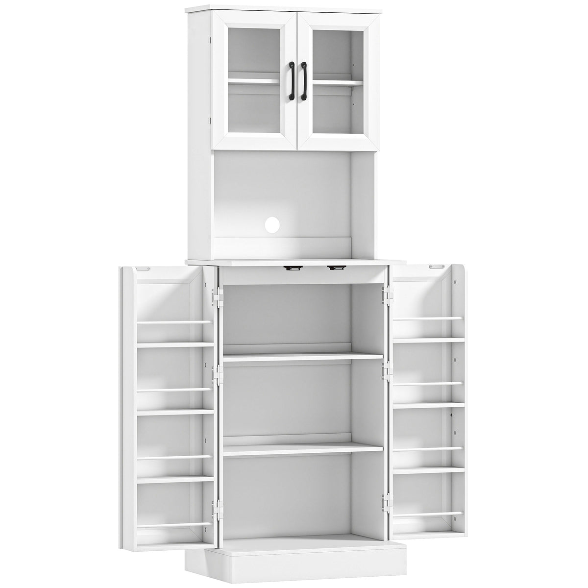 Kitchen cabinet, adjustable shelf, countertop, acrylic doors, cable hole, for living room, kitchen, dining room