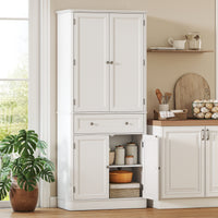 Kitchen cabinet with 4 doors, drawer and adjustable shelves for kitchen, 80 x 39.5 x 186.4 cm white (2)