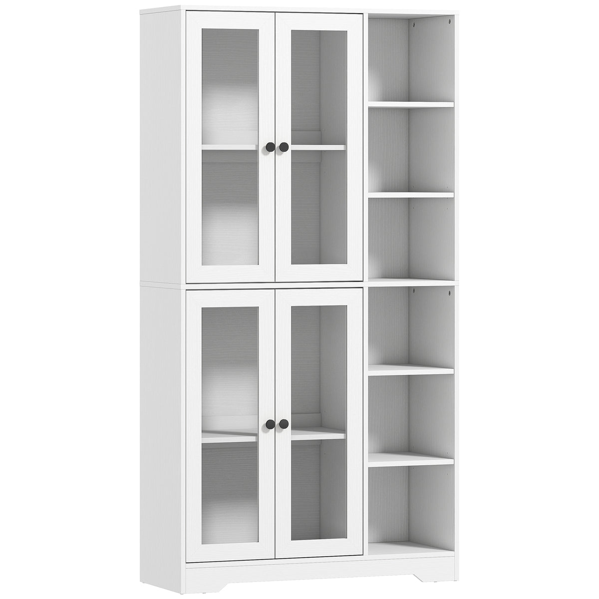 Kitchen cabinet with glass doors, shelves, open storage compartments, 172 cm high, MDF, white