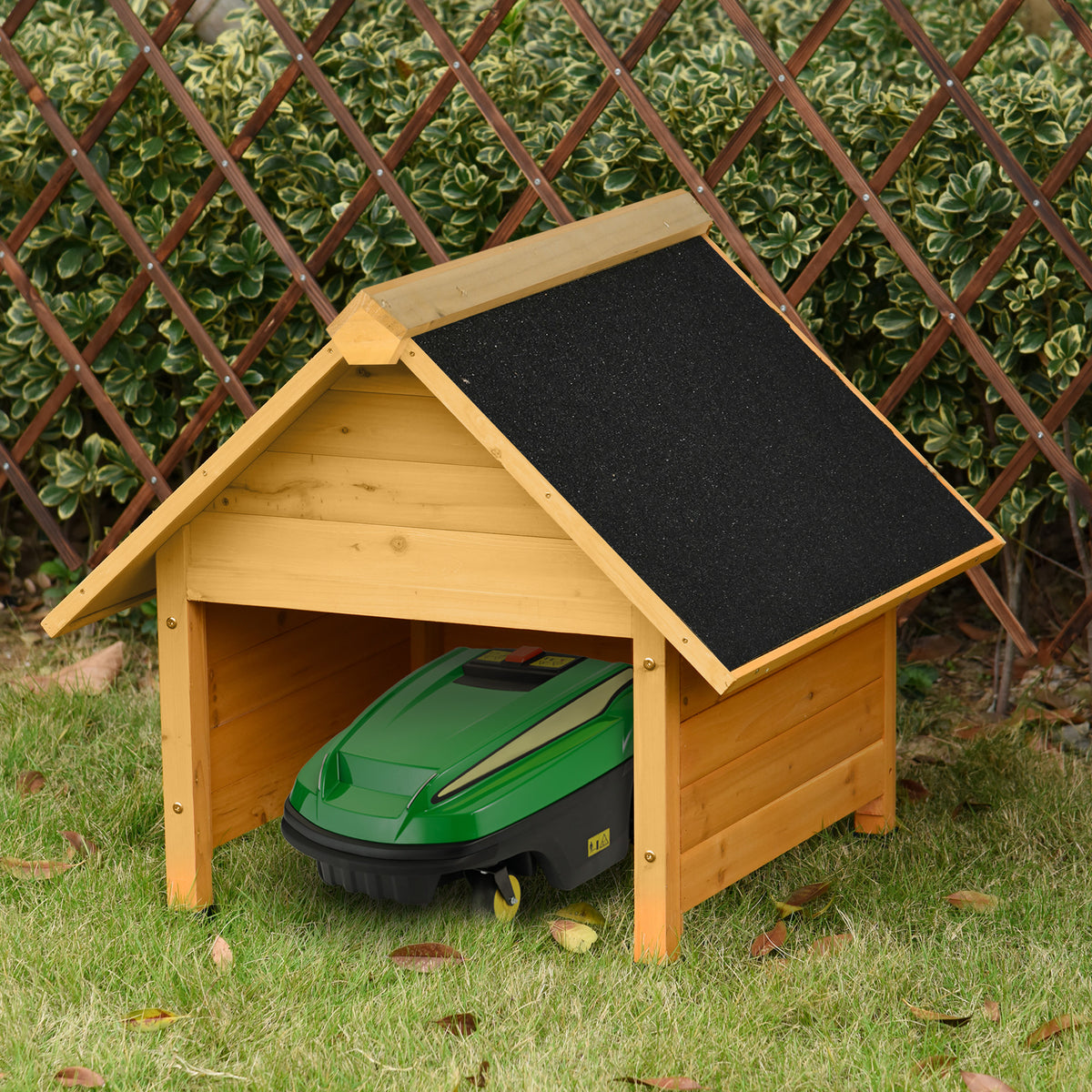 Wooden garage for robotic lawnmower, mower robot garage, carport for robotic mower, sun and rain protection (2)