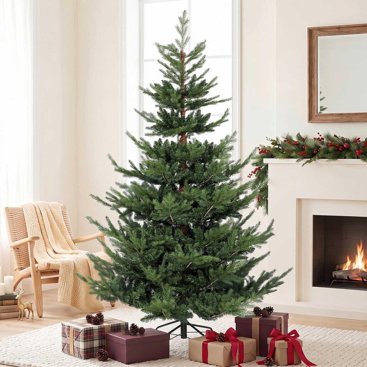Christmas tree, artificial fir, realistic look, quick assembly, plastic, green, 140 x 140 x 210cm (2)